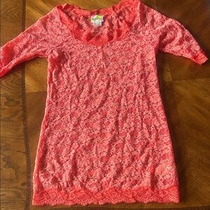 Free People Coral Lace Top